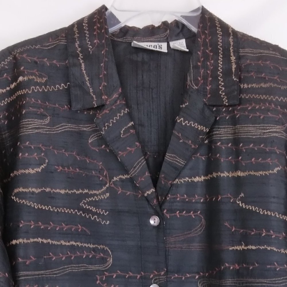 Chico's | Black 100% Silk Embroidered Shacket Jacket | Size M - Picture 2 of 7